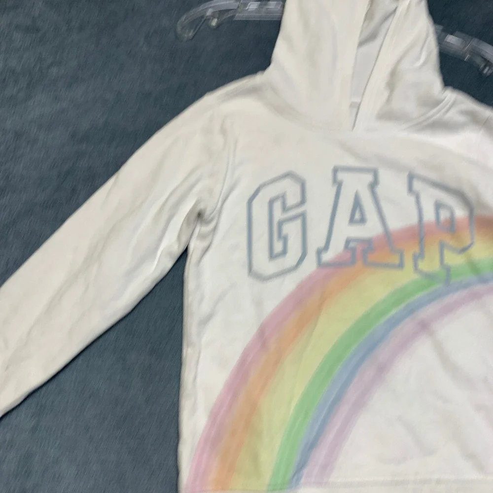 Gap Hoodie Kids M8 White Rainbow Graphic Print Logo Short Sleeve Pullover